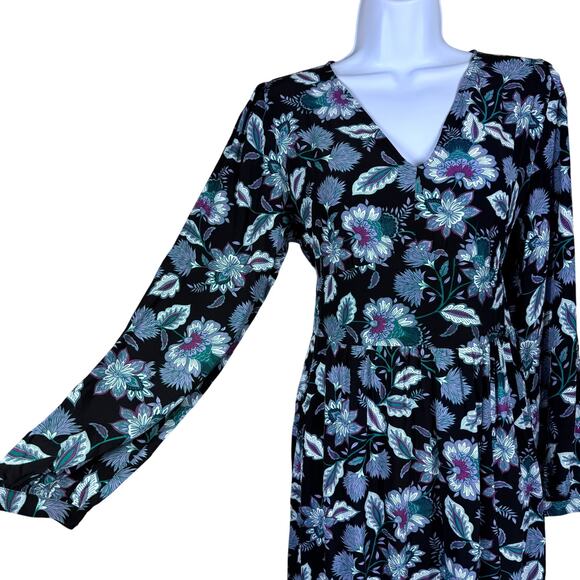 Loft Floral VNeck Long Sleeve Empire Waist Midi Dress Women's 4 Dark Whimsy NWT - Picture 4 of 13